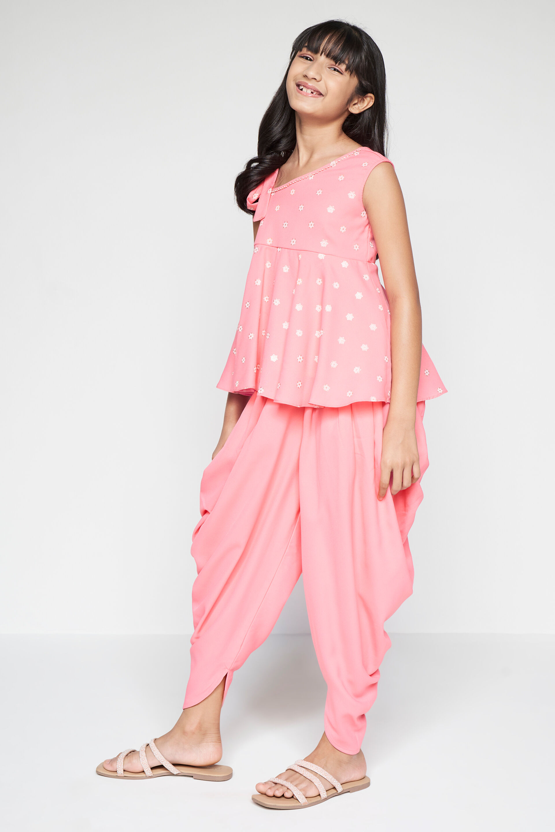 Pink Floral Dhoti Set, Pink, image 3